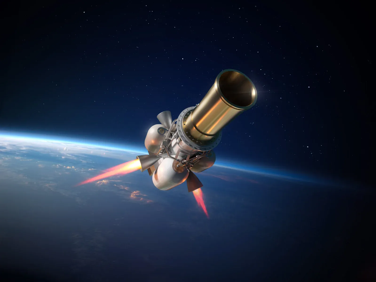 White Exoatmospheric Kill Vehicle interceptor rendered above Earth against a dark background